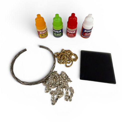 ERAFINE Jewelry Gold Silver Testing Kit, Gold Silver Tester Kit with Test Stone, Instructions 5ml Bottles