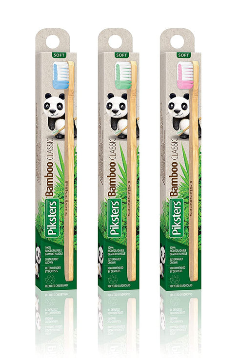 Piksters Bamboo Handle Toothbrushes Soft Bristle Individually Wrapped Adult Toothbrushes