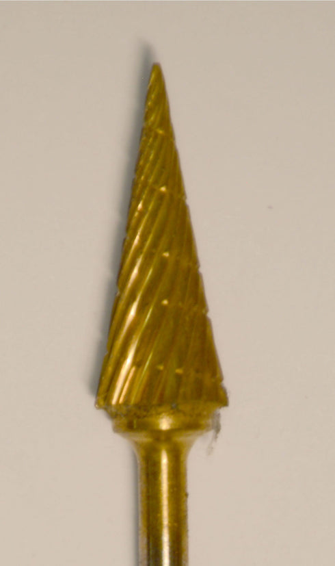 Cone (82T) TNT-Coated Dual Cut Regular HP Carbide Bur 82T-GOLD