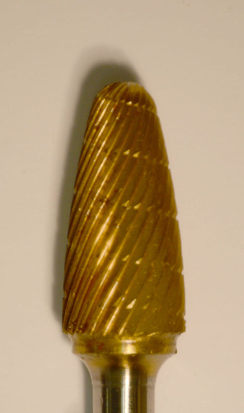 Taper 1/2" TNT-Coated Dual Cut Regular Carbide Bur w/ 1/4" Shank A1/2-GOLD