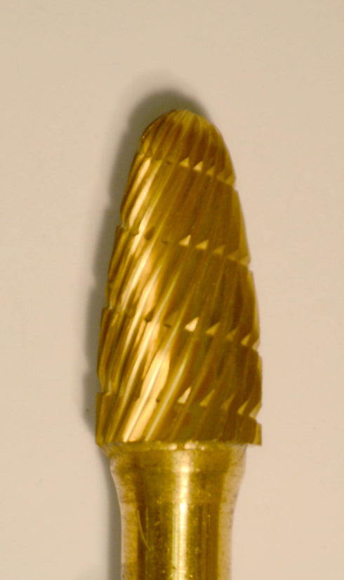3/8" Taper (A3/8) TNT-Coated Dual Cut Regular Carbide Bur w/ 1/4" Shank A3/8-GOLD
