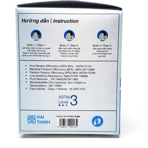 HT Pharma Level 3 Antibacterial Medical Ear Loop Face Mask 99% Filtration Efficicency 4 PLY