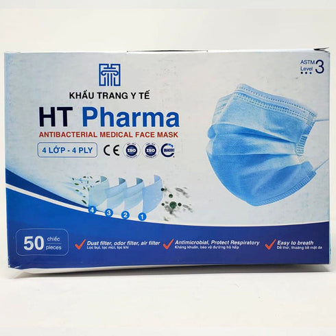 HT Pharma Level 3 Antibacterial Medical Ear Loop Face Mask 99% Filtration Efficicency 4 PLY