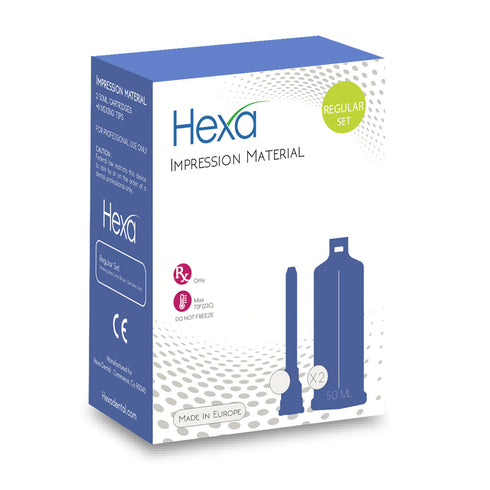 Hexa VPS Impression Material 50ml, Light Body, Regular Set, 2 Cartridges+4 Mixing Tips, HS-0001