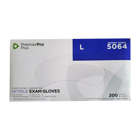 Premier Pro 5064 Plus Nitrile Exam Gloves, LARGE, 6 box of 200 ( case of 1200 )
