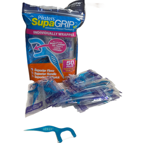 Piksters Monofilament SupaGrip 50 Flosser and Toothpick Individually Wrapped 50pcs/Bag
