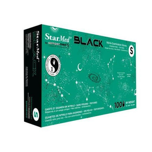 StarMed Black Powder-Free Nitrile SMALL Exam Gloves, Fingertip Textured 10 box of 100 ( Case 1000 )