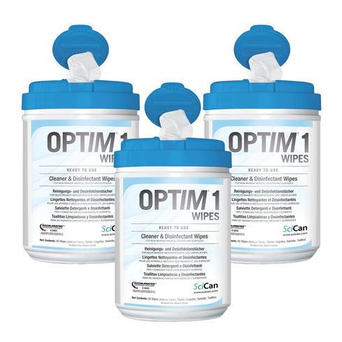 OPTIM 1 One-Step Disinfectant Wipes 3 Cans - 3 x 160 Sheets - 6" x 7"